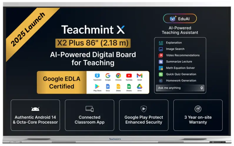 Teachmint X - X2 Plus Series | Interactive Flat Panel 86 Inch | Google EDLA Certified | Android 14 | 8GB, 128 GB| Octa-Core 
